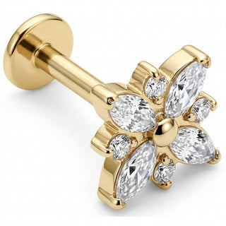 Titane Labret Fleur Cristaux Marquise Éclatante Filetage Interne