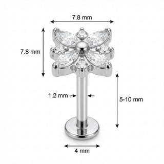 Titane Labret Fleur Cristaux Marquise Éclatante Filetage Interne