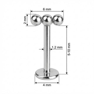 Titane Labret Trio de Boules Alignées Filetage Interne