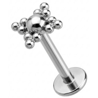 Titane Labret Motif Croix Boules Cluster Filetage Interne