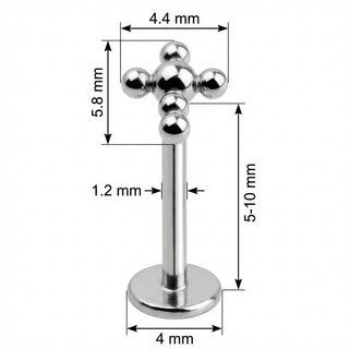 Titane Labret Croix Formée de Billes Filetage Interne