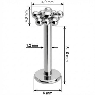 Titane Labret Top Losange Cluster de Billes Filetage Interne