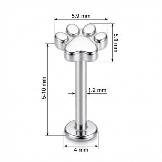 Titane Labret Petite Empreinte de Patte Filetage Interne