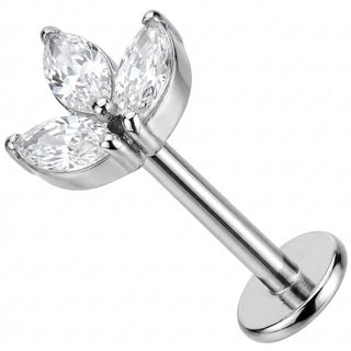 Titane Labret Trio Cristaux Marquise Floral Filetage Interne