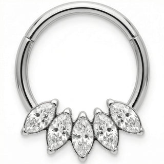 Titanium Ring Five Marquise Stone Fan Crown Clicker