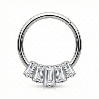 Titanium Ring Five Baguette Gem Fan Clicker