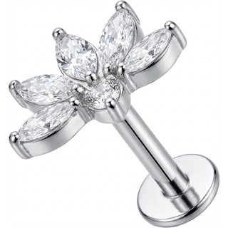 Titane Labret Éventail Lotus Cristaux Marquise Filetage Interne