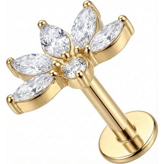 Titane Labret Éventail Lotus Cristaux Marquise Filetage Interne