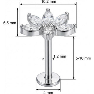 Titane Labret Éventail Lotus Cristaux Marquise Filetage Interne