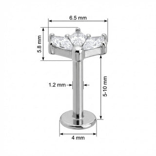 Titane Labret Éventail Triple Cristal Marquise Filetage Interne