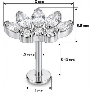 Titane Labret Éventail Lotus Cristaux Marquise Filetage Interne