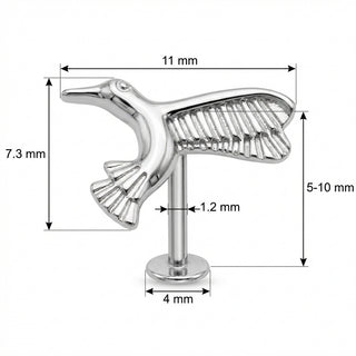 Titane Labret Silhouette Colibri en Vol Filetage Interne