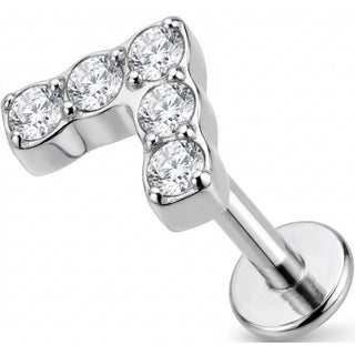 Titane Labret Éclair Pavé de Cristaux Filetage Interne
