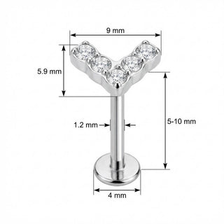 Titane Labret Éclair Pavé de Cristaux Filetage Interne