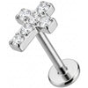 Titane Labret Croix Pavée de Cristaux Filetage Interne
