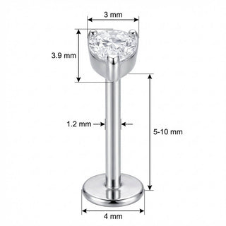 Titane Labret Cristal Clair Forme Poire Filetage Interne