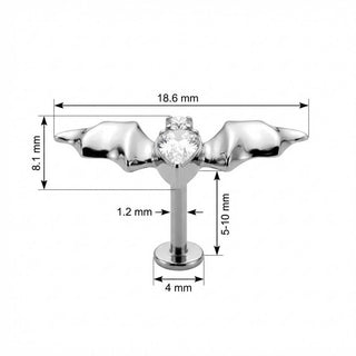 Titane Labret Chauve-souris aux Cristaux Clairs Filetage Interne
