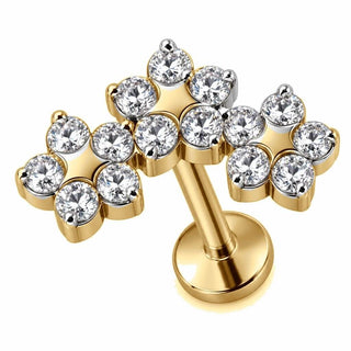 Titanium Labret Triple Crystal Star Flower Cluster Internally Threaded