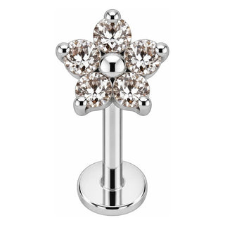 Titanium Labret Clear Crystal Flower Blossom Internally Threaded