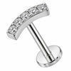 Titanium Labret Curved Bar With Five Crystals Internally Threaded