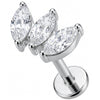 Titane Labret Éventail Triple Cristal Marquise Filetage Interne
