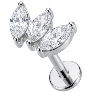 Titane Labret Éventail Triple Cristal Marquise Filetage Interne