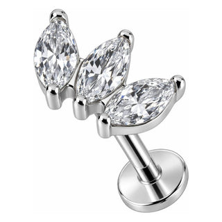 Titanium Labret Triple Marquise Crystal Fan Internally Threaded