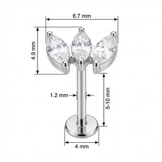 Titane Labret Éventail Triple Cristal Marquise Filetage Interne