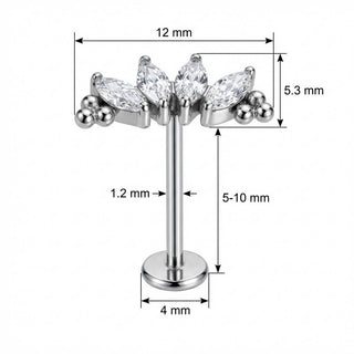 Titane Labret Arc Cristaux Marquise Et Billes Filetage Interne