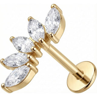 Titane Labret Éventail Cinq Cristaux Marquise Filetage Interne