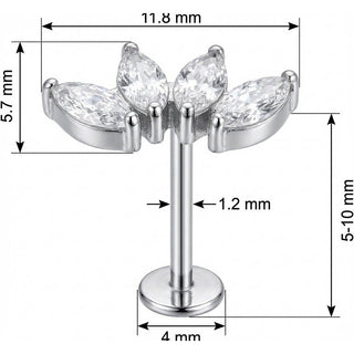 Titane Labret Éventail Cinq Cristaux Marquise Filetage Interne