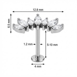 Titane Labret Arc Courbé Cristaux Marquise Filetage Interne