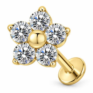 Titanium Labret Five Petal Zirconia Flower Internally Threaded