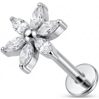 Titane Labret Fleur en Cristaux Marquise Filetage Interne