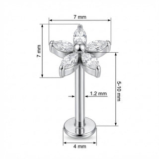 Titane Labret Fleur en Cristaux Marquise Filetage Interne