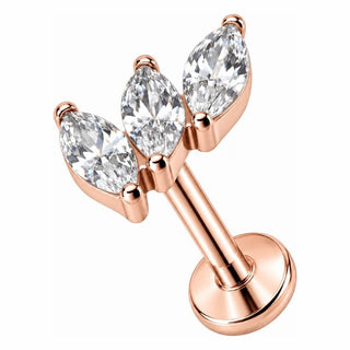 Titanium Labret Triple Marquise Crystal Fan Internally Threaded