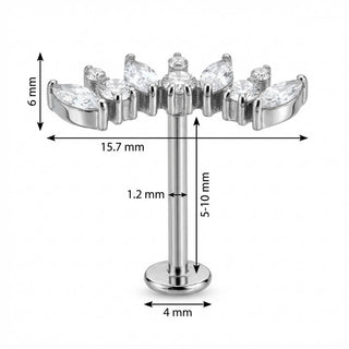 Titane Labret Arc Vigne en Cristaux Filetage Interne