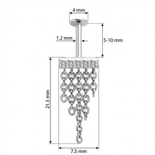 Titane Labret Barre Texturée Et Chaînes En Cascade Filetage Interne