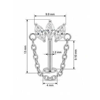 Titane Labret Trio Marquise Avec Chaîne Drapée Filetage Interne
