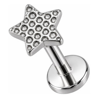 Titanium Labret Star With Stones Internally Threaded