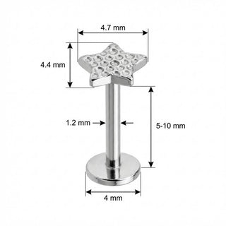 Titane Labret Top Étoile Surface Martelée Filetage Interne