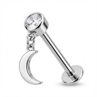 Titane Labret Cristal Serti Et Lune Pendante Filetage Interne