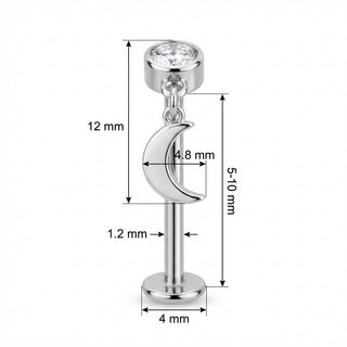 Titane Labret Cristal Serti Et Lune Pendante Filetage Interne