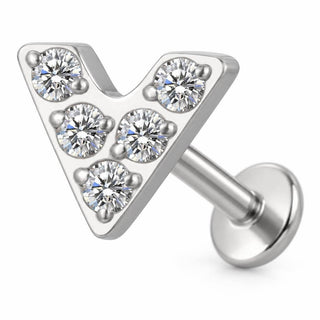 Titanium Labret Zirconia V Shape Chevron Internally Threaded