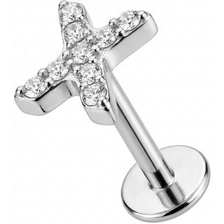 Titane Labret Motif X Pavé Cristaux Filetage Interne
