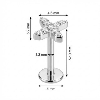 Titane Labret Motif X Pavé Cristaux Filetage Interne
