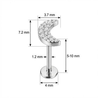 Titane Labret Croissant de Lune Pavé Filetage Interne
