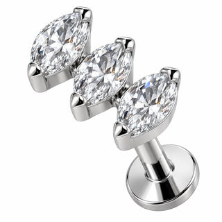 Titanium Labret Triple Marquise Crystal Cluster Internally Threaded