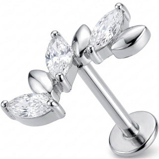 Titane Labret Rameau Vigne Cristal et Feuilles Filetage Interne