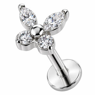 Titanium Labret Marquise Crystal Butterfly Internally Threaded